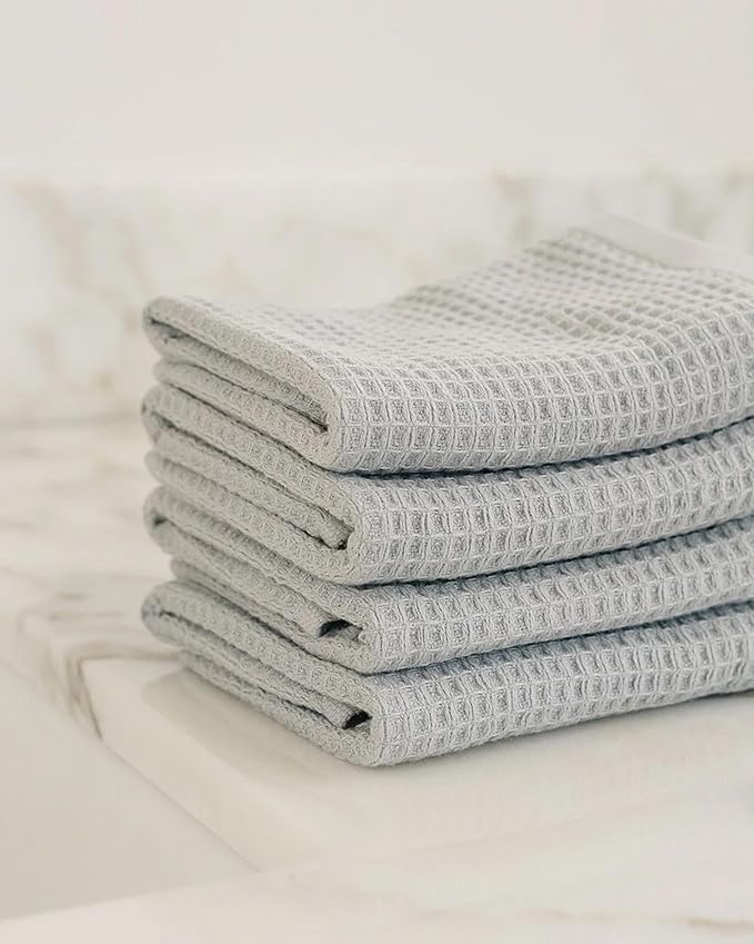 Cozy Earth Waffle Washcloths - 60% Cotton 40% Viscose from Bamboo Washcloths 13 x 13 Inches - Soft & Absorbent Terry, Reversible Mini Textured Waffle & Weave Pattern - 4 Pack