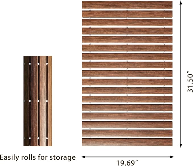 Teak String Shower Mat,Wood Non Slip Bath Mats for Bathroom, Quick Dry Bath Tub Mat for Spa, Sauna, Pool, Hot Tub Flooring Decor and Protector(19.7" W x 31.5" L)