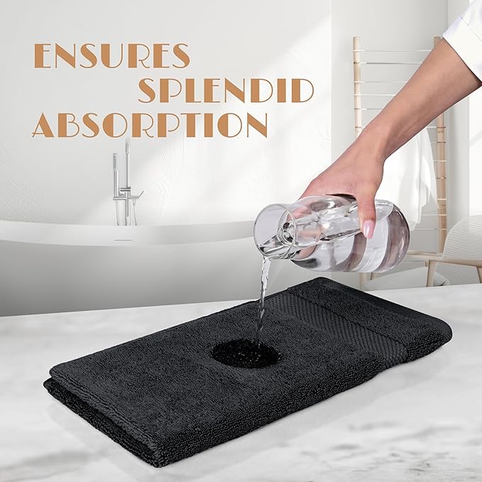 White Classic Black Hand Towels for Bathroom [6 Pack] Cotton Hand Towel Bulk for Gym, Kitchen and Spa, 16x27 Inches Soft Highly Absorbent Quick Dry Terry Salon Towels