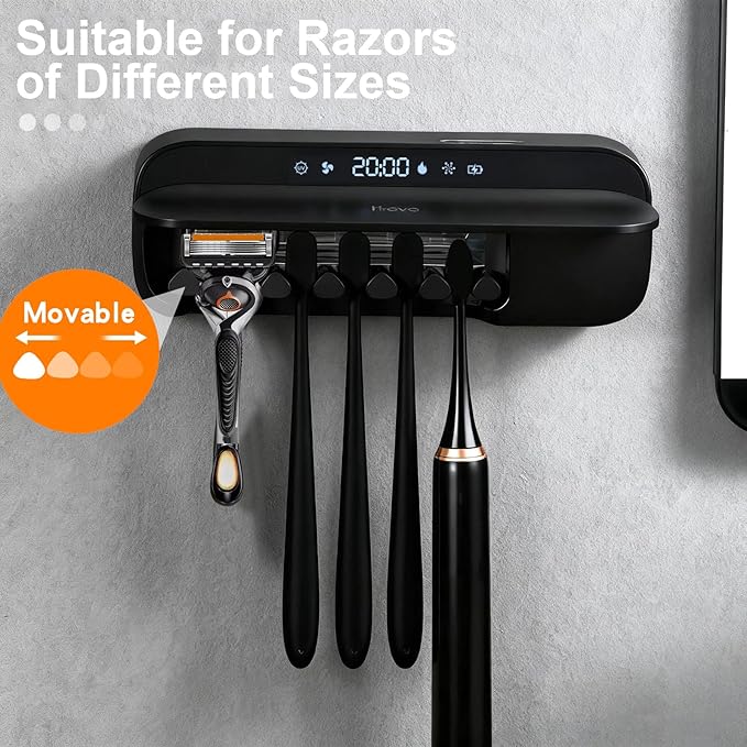 iHave Toothbrush Sanitizer and Holder, UV Toothbrush Holders for Bathrooms with 100M Negative Ions for 360° Disinfection, Mold Control & Odor Neutralization, 5-Slot Turbofan Drying Toothbrush Holder