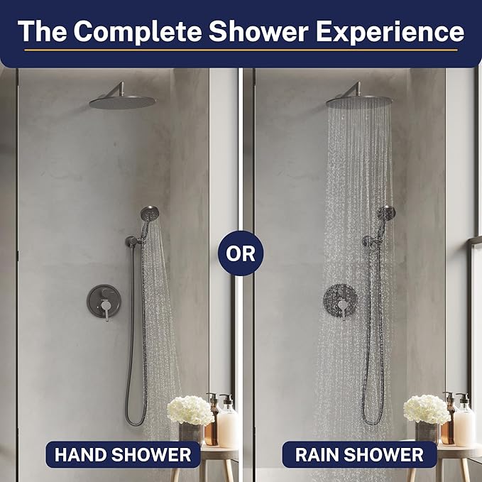 HammerHead Solid Metal Rain Shower System Set with Handheld and 10" Rainfall Head, Shower Valve and Trim Kit, 2-Handle Shower Faucet Set with 2 Way Diverter Body – Oil Rubbed Bronze