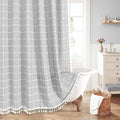 MitoVilla Grey Boho Extra Long Shower Curtain 72 x 84, Light Grey Modern Farmhouse 84 inch XL Polyester Linen Texture Tassel Fabric Shower Curtain Set with Hooks for Cottagecore Country Bathroom Decor