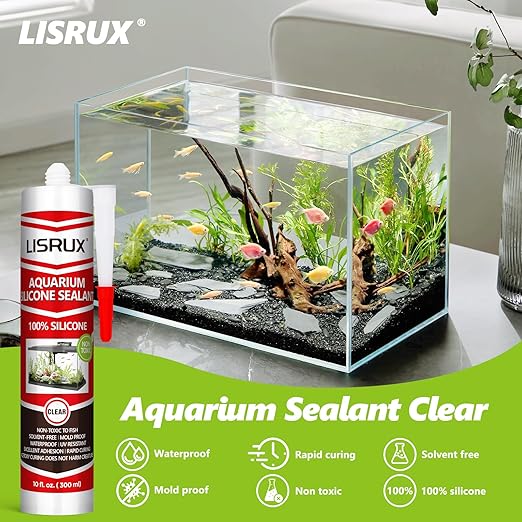 4 Pack Aquarium Silicone Clear Sealant, High Elasticity, Safe for Fish,Fast Curing Waterproof Aquarium Safe Silicone,10 Fl Oz Non-Toxic Fish Tank Safe Sealant,Strong Adhesion