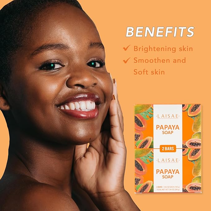 Papaya Exfoliating Soap, Hydrating Face Moisturizer with Niacinamide, Shea Butter and Aloe Vera, Even Skin Tone Body Cleansing Bar - Sensitive Skin Soap, Vegan, 3.52 oz (2 Bars)