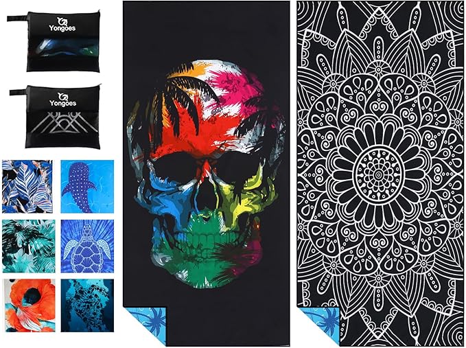 2 Pack Microfiber Lightweight Thin Beach Towel Sand Free Quick Dry Super Absorbent Large Towels for Swimming Pool Yoga Gym Travel Vacation Beach Accessories Essentials Black
