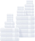 GLAMBURG Ultra Soft 24-Piece Towel Set - 100% Pure Ringspun Cotton, Contains 8 Oversized Bath Towels 27x54, 8 Hand Towels 16x28, 8 Wash Cloths 13x13 - Ideal for Everyday use, Hotel & Spa - White