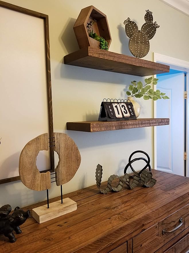 joelsantiques 36 Inch Floating Shelves for Wall - 36x10x2 in - Made of Natural Wood - Easy Install - Heavy Duty Rustic Book Shelves - Perfect for Bathroom | Kitchen, Living Room, Bar - Medium Brown