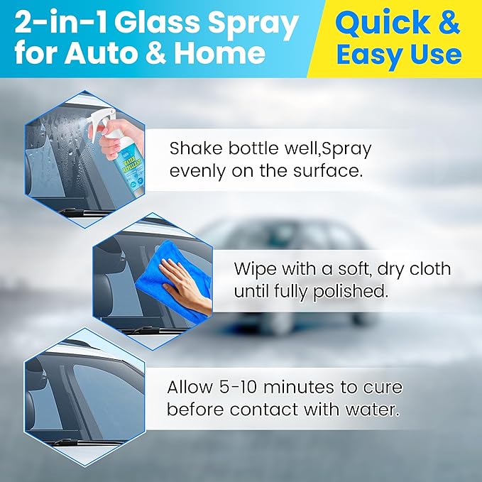 Glass Water Repellent and Rain Repellent Spray, Hydrophobic Coating for Car Windshield, Auto Glass, House Windows, Mirrors, Long-Lasting Waterproof Protection 4oz/120ml