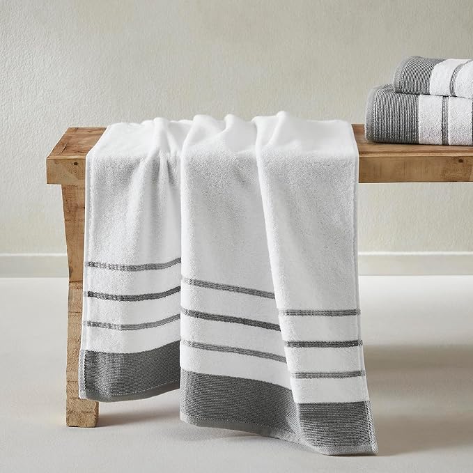 Great Bay Home Decorative Hand Towel Set - Luxury Cotton 4 Pack 26x16 Hand Towel Set - Luxurious, Ultra-Soft, Durable Towels for Bathroom Decor (Dark Grey/Light Grey)