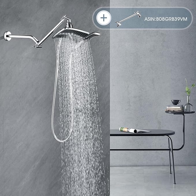 BRIGHT SHOWERS Shower Arm with Flange 10 Inches Solid Brass Shower Head Extension Arm, Wall Mounted Shower Pipe Arm for Rainfall Shower Head and Handheld Showerhead, Chrome
