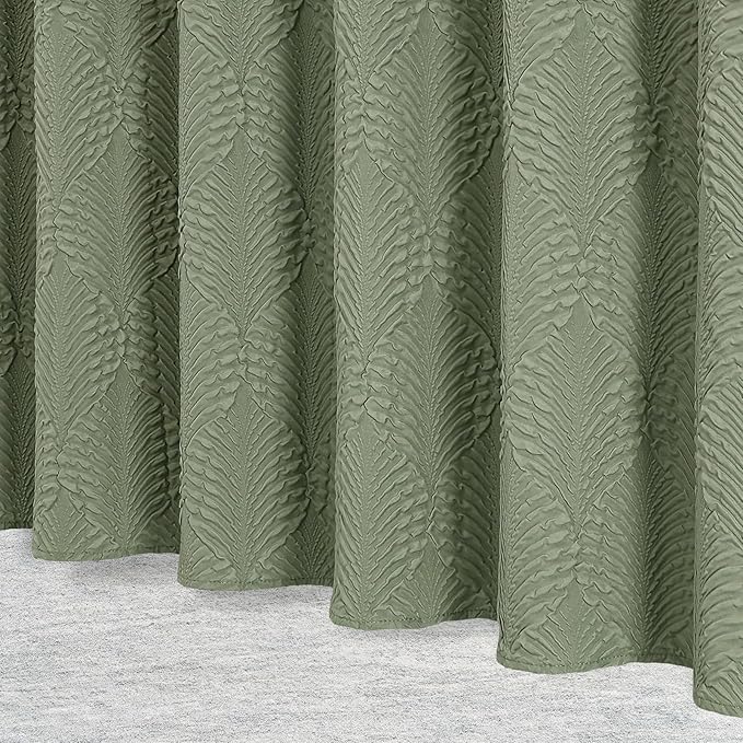 Gibelle Sage Green Shower Curtain for Bathroom, 3D Embossed Textured Fabric Shower Curtain, Modern Farmhouse Chic Soft Cloth Shower Curtain Set with Hooks, 72x72