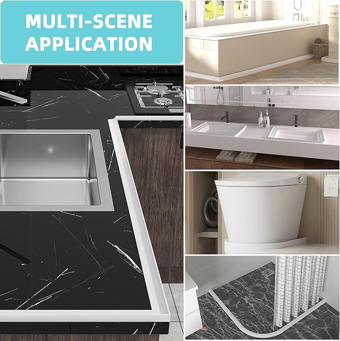 Shower Threshold Water Dam,Walk in Shower Water Guard, Shower Dam Water Barrier Bathroom Sink Splash for Dry And Wet Separation Caulk Seal Strip Edge Trim (39Inch, Transparent)