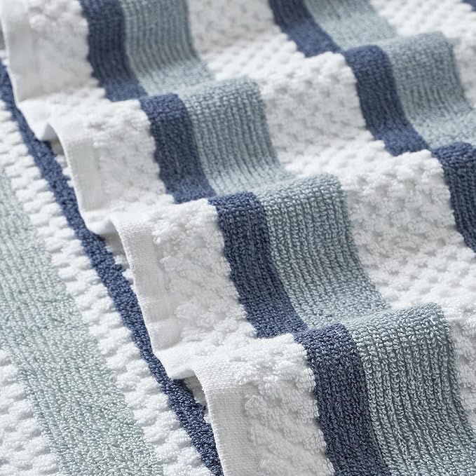 Modern Threads Pax 6-Piece Reversible Yarn Dyed Jacquard Towel Set - Bath Towels, Hand Towels, & Washcloths - Super Absorbent & Quick Dry - 100% Combed Cotton, Denim