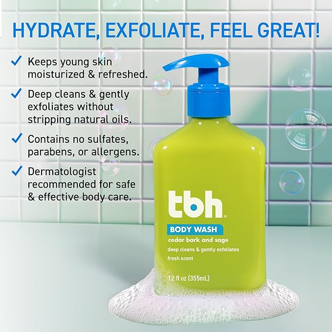 TBH Teen & Kids Body Wash - Body Wash for Sensitive or Dry Skin - Natural Ingredients Made for Tweens - Sulfate, Paraben Free - 12 oz