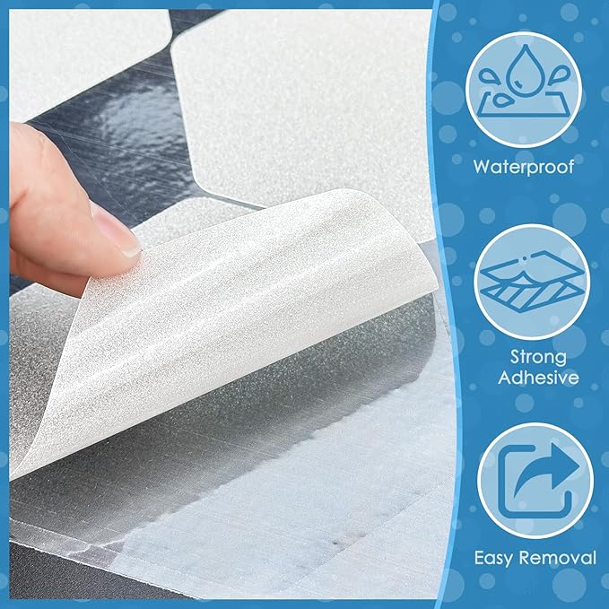 S&X 24 Pcs Non Slip Bathtub Stickers (Large 4" Round), Invisible Clear High Traction Grit Dots, Anti Slip Safety Treads for Tub, Shower Floor with Scraper
