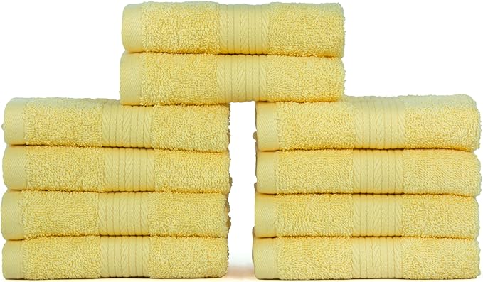 Ample Decor Wash Cloths Pack of 10, Oeko Tex Certified 600 GSM 100% Cotton Soft Absorbent, Premium Quality Durable Machine Washable, Ideal for Bathroom, Pool, Hotel, Spa – Yellow