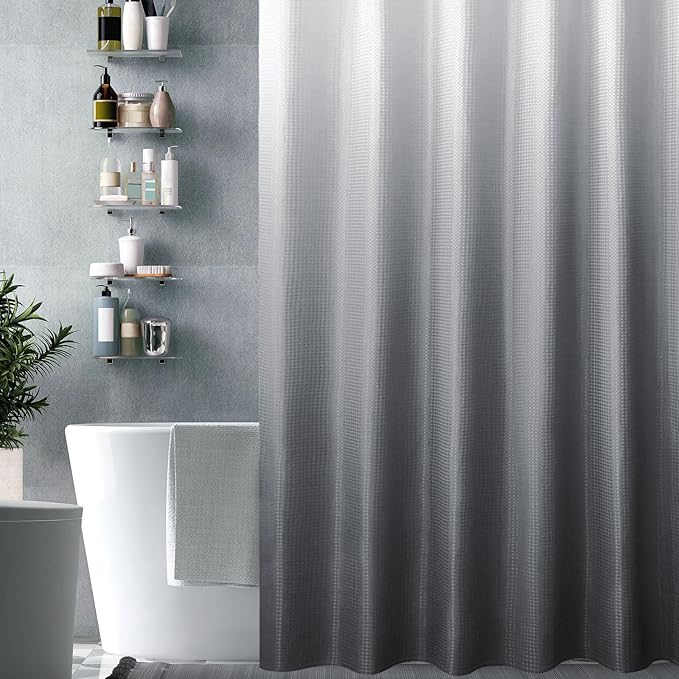 Gibelle Small Stall Shower Curtain 36 x 72, Narrow Grey Ombre Shower Curtain for Bathroom, Waffle Weave Fabric Shower Curtain Set with Hooks, Water Repellent, Machine Washable