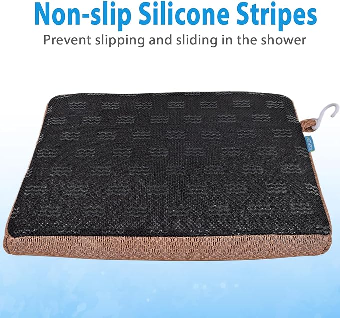 AEROiVi Shower Seat Cushion, Shower Chair Cushion for Transfer Benches in Bathtub, Cushion for Sauna, 3D Mesh Pad with Hook, Slip-Resistant, Design for Elderly, Senior, Handicap Disabled