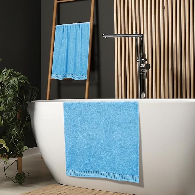 Cotton 2 Pack Oversized Bath Towel Set 28x55 inches, Large Bath Towels, Ultra Absorbant Compact Quickdry & Lightweight Towel, Ideal for Gym Travel Camp Pool - Sky Blue