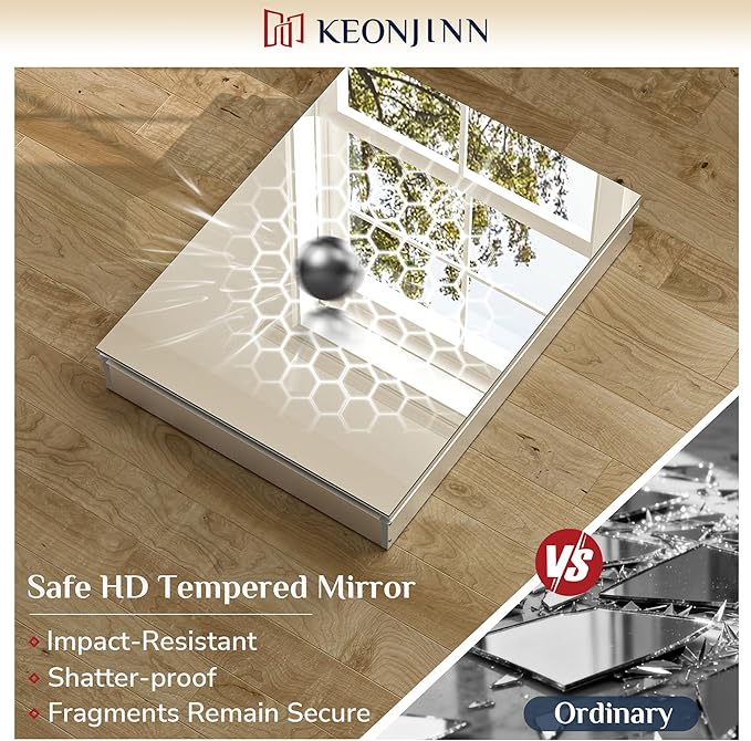 Keonjinn 40 x 26 Inch Medicine Cabinet, Assembly Required, Silver Bathroom Medicine Cabinets Mirror, Lightweight, Adjustable Shelves, Surface Mount or Recessed, Tempered Glass