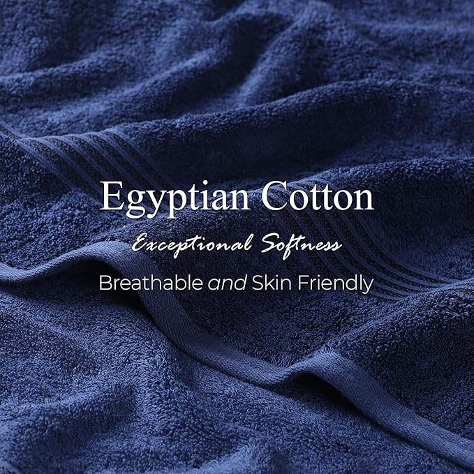 Superior Egyptian Cotton Bath Towel Set, Home Bathroom Towels, Master, Guest Bath, Decor Essentials, Quick Dry, Absorbent, Large Body Towels, Spa, Hotel, Resort, Adult, Kids, Set of 2, Navy Blue