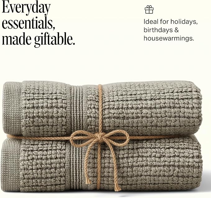 Preston Lane Douro Washcloth Set – 2 Pack Luxury Cotton Towels, Ultra Soft & Absorbent, Quick-Dry Spa-Quality Bathroom Towels, Made in Portugal, Eucalyptus