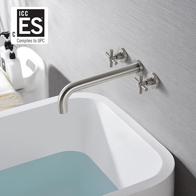 SUMERAIN Tub Faucet Brushed Nickel Wall Mount Tub Filler High Flow Bathtub Faucet with Rough in Valve, Extra Long Spout