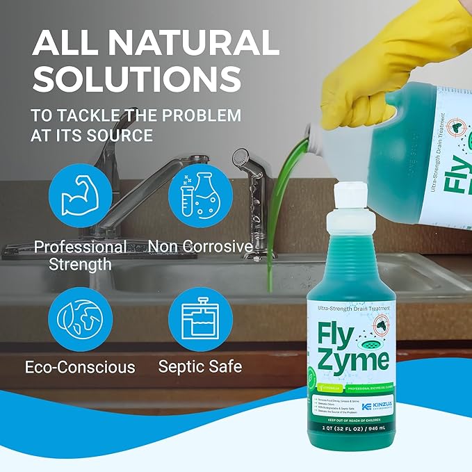 Kinzua Environmental Fly-Zyme, Highly Concentrated Enzyme Drain Cleaner for Pipes & Fruit Flies, Citronella Scented Organic Waste Degrader & Odor Neutralizer, 32 fl oz, Pack of 2
