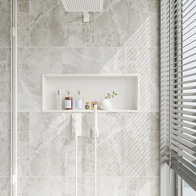 Neodrain 30X12Inch Shower Niche, White Stainless Niche NO Tile Needed Recessed Shower Shelf for Bathroom Storage
