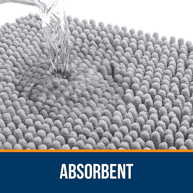 OLANLY Bathroom Rugs 40x32, Extra Soft Absorbent Chenille Bath Rugs, Rubber Backing Quick Dry, Machine Washable Bath Mats for Bathroom Floor, Tub and Shower, Home Decor Accessories, Light Grey