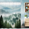 Riyidecor Green Shower Curtain 54Wx78H Inch Long Rustic Mountain Scenery Pine Tree Greenery Landscape Natural Woodland Mens Nature Bathroom Decor Fabric Polyester Waterproof 12 Pack Hooks