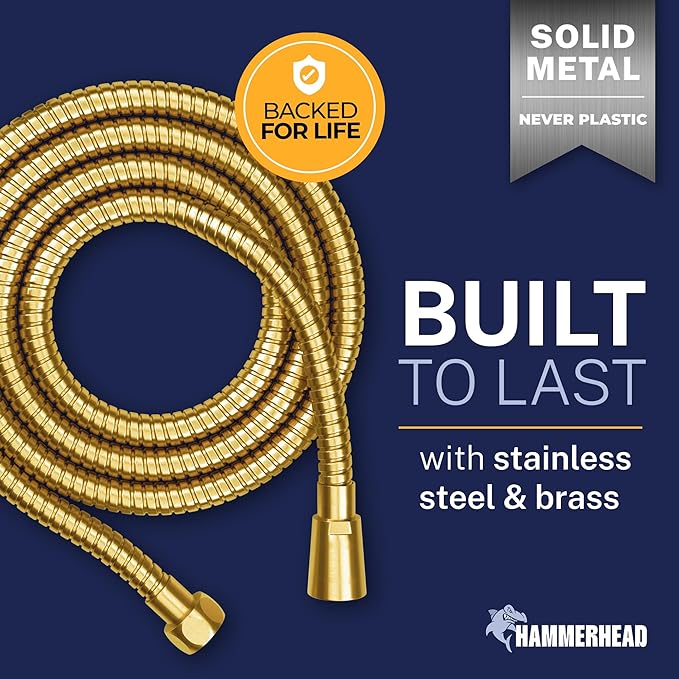 HammerHead Showers Solid Metal Shower Hose Attachment for Showerhead, Extra-Long 72-Inch Universal Replacement Hose for Hand held Shower, Brushed Gold