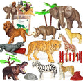 10 Big Realistic Safari Animal Toys for Kids 3-7, Jungle Figures Set with 12 Accessories & Storage Bucket, Educational Plastic Toys