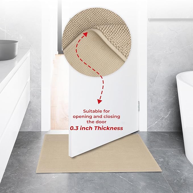 American Soft Linen Bath Rug, 20 in 34 in 100% Cotton Bath Mats Rugs for Bathroom, Slip Reducer Washable Shaggy Form Area Rugs, Beige Bath Rug