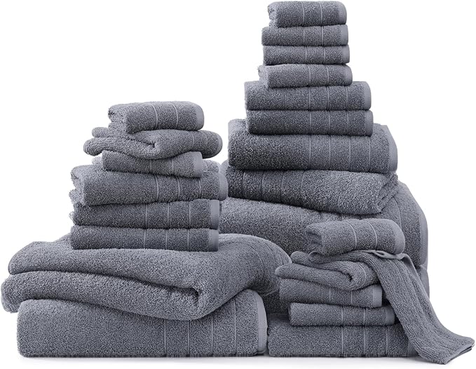 Casa Platino 100% Cotton Bath Towel Set – 24 Pc Set with Ring Spun Terry, Ultra Soft & Absorbent, Everyday Use Towels, Gentle on Skin, Maintains Texture After Wash – Cool Grey