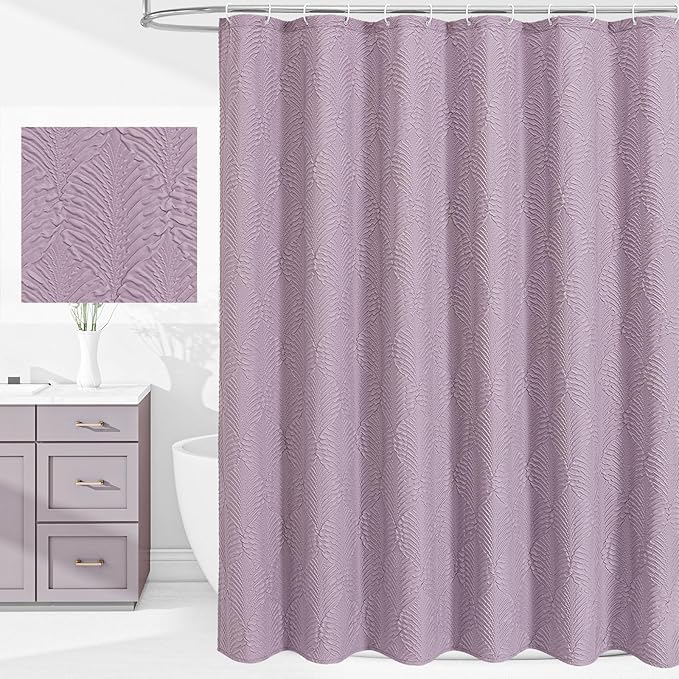 Gibelle Lavender Purple Shower Curtain for Bathroom, 3D Embossed Textured Fabric Shower Curtain, Modern Farmhouse Chic Soft Cloth Shower Curtain Set with Hooks, 72x72