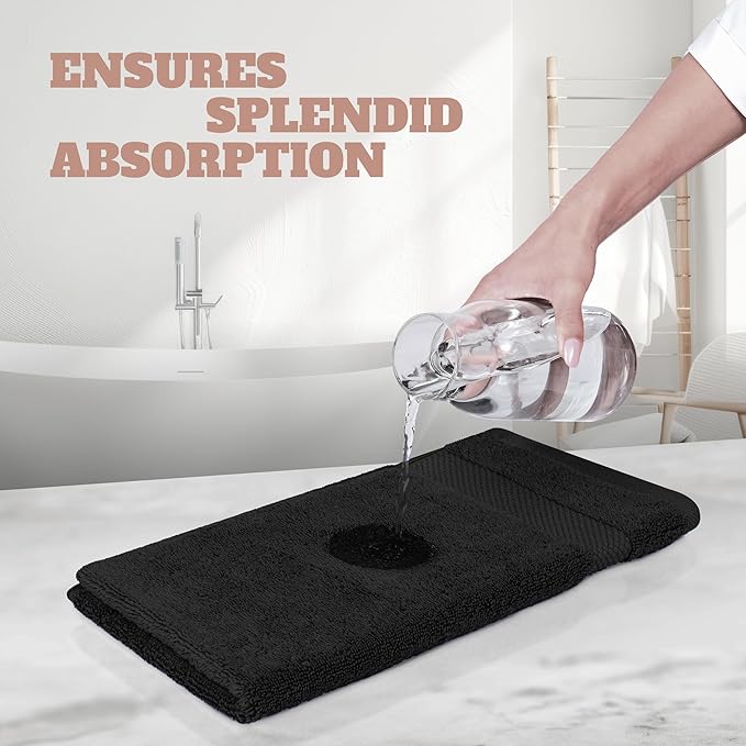 White Classic Wealuxe Black Washcloths 24 Pack - 600 GSM 100% Ring-Spun Cotton Wash Cloths for Showering, Highly Absorbent and Soft | 12x12 Inches