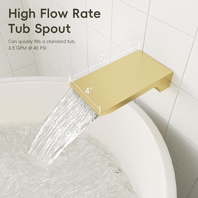 Gabrylly Shower System with Tub Spout, Wall Mounted Shower Faucet Set for Bathroom with High Pressure 10" Rain Shower head and 3-Setting Handheld Shower Head Set,Brushed Gold