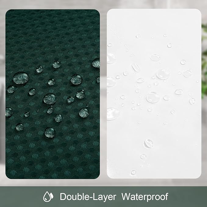 3 in 1 Stall Half Size Dark Green Shower Curtain Set-36 W x 72 H, Modern Waffle Waterproof Fabric and PEVA Liner Set with Stainless Steel Hooks