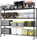 4 Tier Storage Racks Shelving, Heavy Steel Pantry Shelves, Adjustable Wire Shelving Rack with Wheels, Suitable for Garage, Kitchens, Offices, 59" W x 23.6" D x 75.6" H, Black