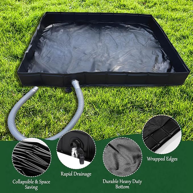 Upgraded Portable Shower Pan, 41" x 41" x 5" Foldable RV Shower Pan with Drain Hose & Pouch, Outdoor Shower Floor Camping Shower Base to Keep Feet Clean for Outdoor, Indoor, Camping, Beach