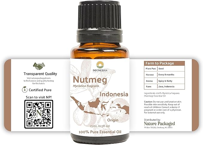 Nutmeg Essential Oil - Direct from Central Java, Indonesia - Pure Essential Oils for Diffusers, Muscle Relief and Aromatherapy | Premium Therapeutic Grade (15ml)