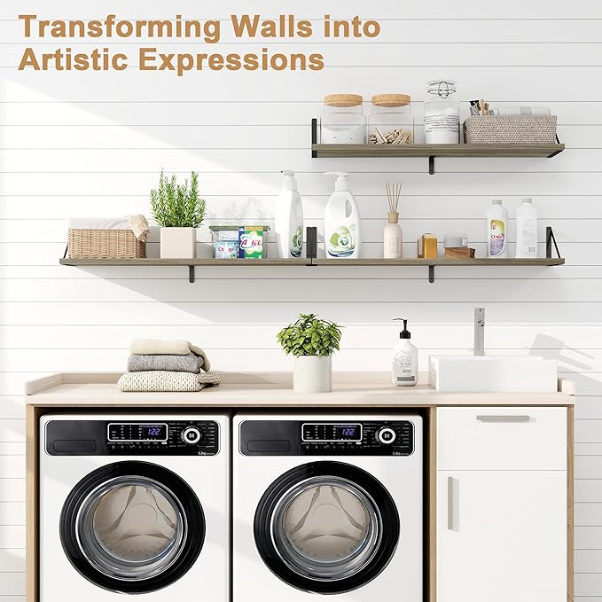 Fun Memories Floating Shelves for Wall, 36 Inches Long Set of 3 Wall Shelves for Bedroom, Floating Bookshelves with Metal Brackets for Living Room, Kitchen, Bedroom and Laundry Room (Grey)