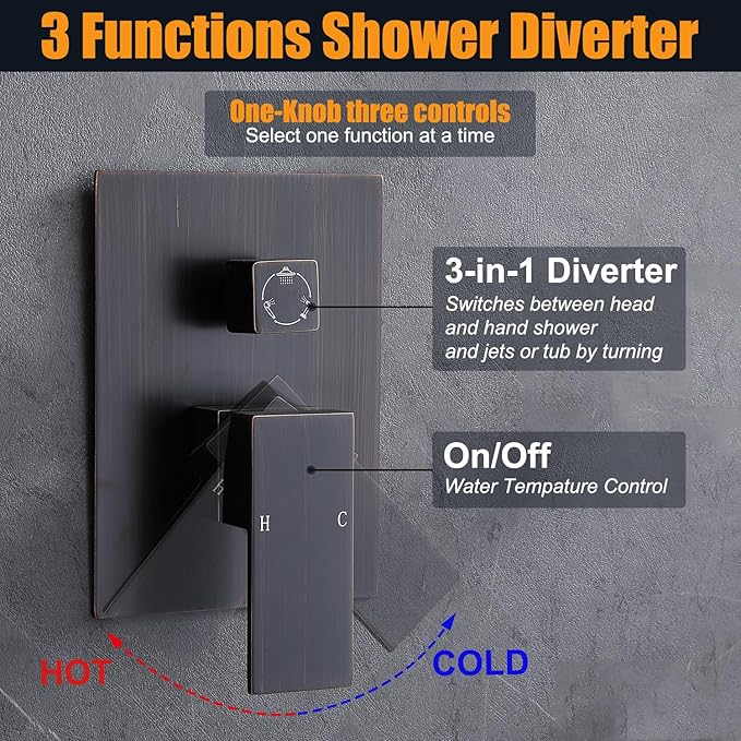 Enga Rainfall Shower System with 6 Body Jets 12" Ceiling Mount Rain Shower, Multi Shower Head System Shower Contain Rough-in Shower Valve, Oil Rubbed Bronze