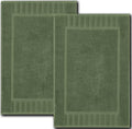 White Classic Luxury Bath Mat Floor Towel Set - Absorbent Cotton Hotel Spa Shower/Bathtub Mats [Not a Bathroom Rug] 22"x34" | 2 Pack | Forest Green