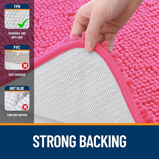 OLANLY Bathroom Rugs Sets 2 Piece, Soft Absorbent Chenille Bath Mats and U-Shaped Contour Toilet Mat Area Rug Set, Machine Washable Bath Carpet, Home Decor Accessories(24"x16"+24"x20", Hot Pink)