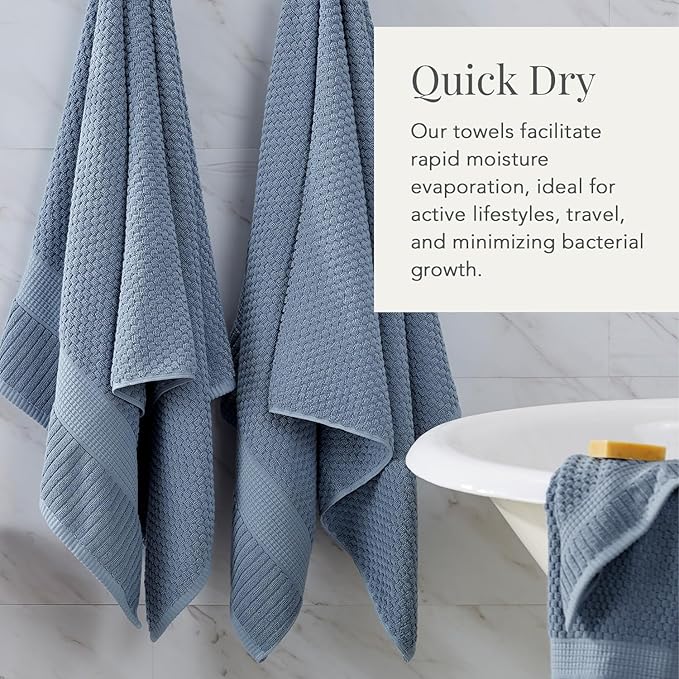 NY Loft 100% Cotton 6 Piece Bath Towel Set | Blue Towels | Oeko-TEX® Standard 100 | Soft & Absorbent, Quick-Dry | 2 Bath Towels 2 Hand Towels and 2 Washcloths | Trinity Collection - Flint Stone