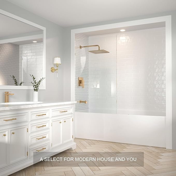 Lava Odoro 12-inch Square Bathtub and Shower Faucet Set Champagne Gold, Shower Trim Kit with Rough-in Valve High Pressure Gold Rainfall Shower Head and Handle Set, (Valve Included), SF106-CB-T