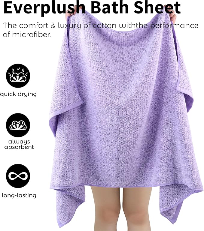 Everplush Diamond Collection Oversized Bath Towel – 1 Pieces, Super Soft & Highly Absorbent, Quick-Drying, Extra Large & Thick. Perfect for Bathroom, Pool, Swimming Use (Lavender, 30" x 56" 1PK)