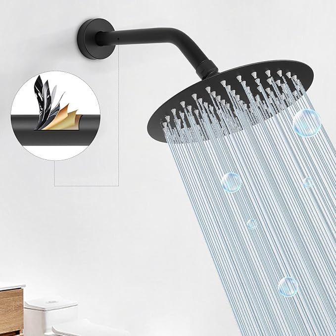 HarJue Shower Arm with Flange and Teflon Tape, Wall Mounted Shower Pipe 304 Stainless Steel Extension Arm for Fixed Shower Head & Handheld (8 Inch, Matte Black)